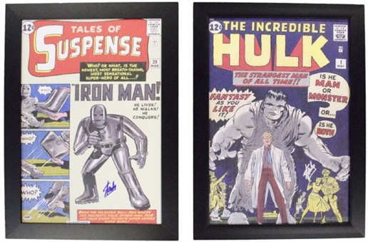 Pair of Stan Lee Autographed Hulk & Iron Man Canvas Art Pieces (PSA/DNA)